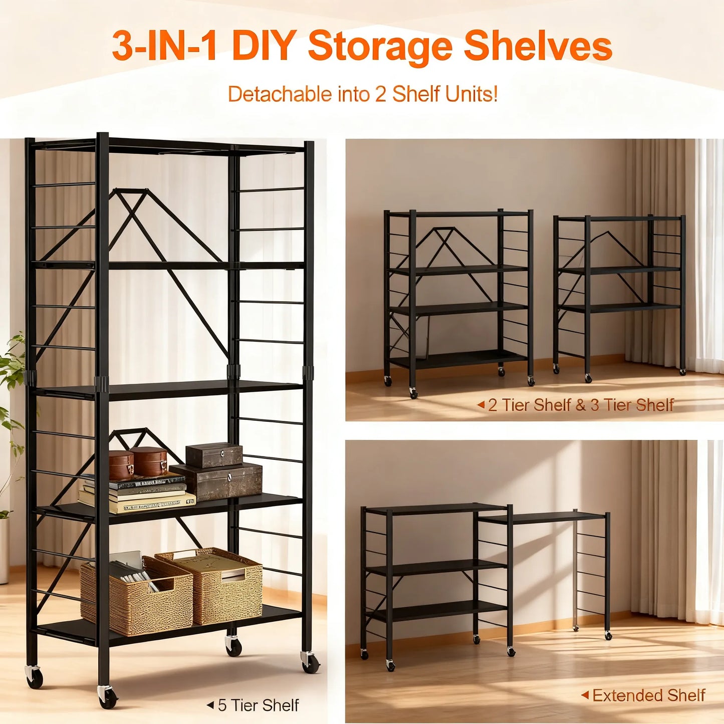 Adjustable 3-in-1 DIY Storage Shelf with Casters