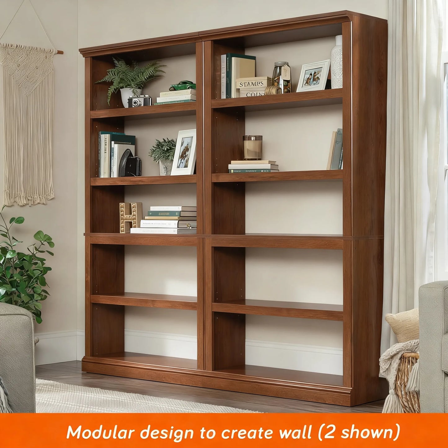 Modular 5-Shelf Storage Bookcase
