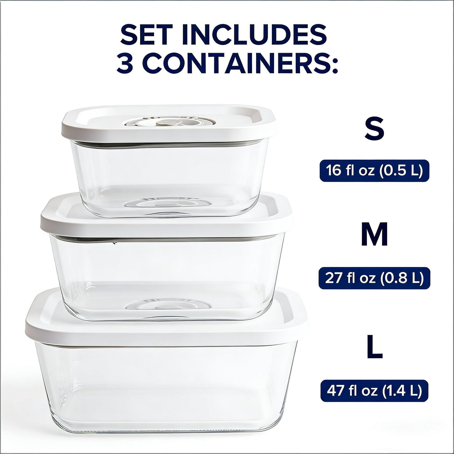 3-Piece Vacuum-Seal Glass Food Storage Container Set