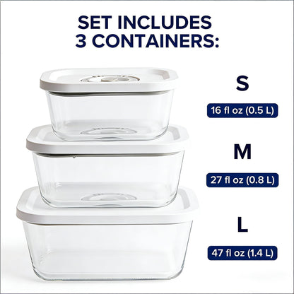 3-Piece Vacuum-Seal Glass Food Storage Container Set